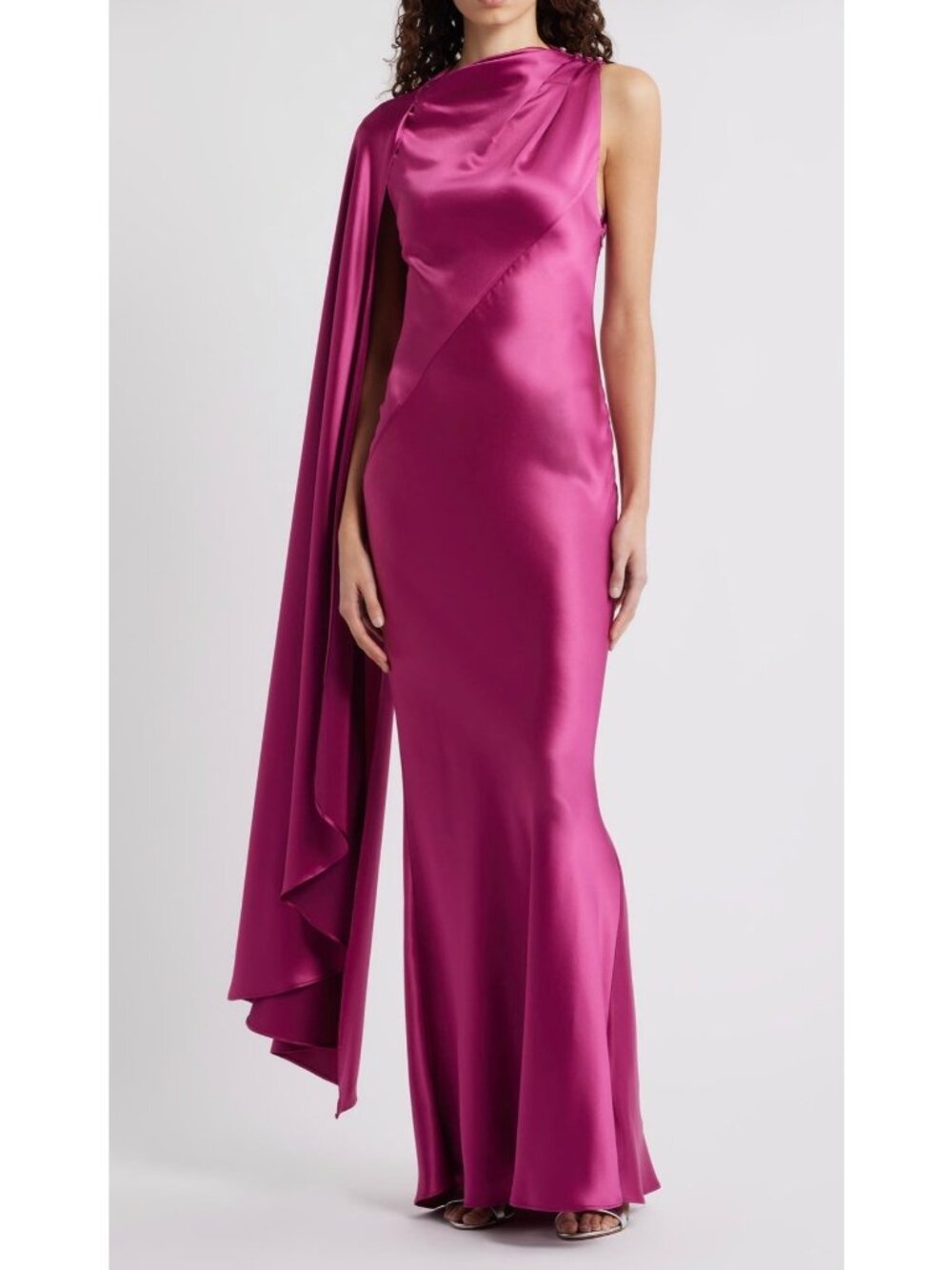 NWT Acler Ropley Drape Bias Cut fuchsia  Satin Maxi Cocktail Dress size US 10 - Picture 2 of 14